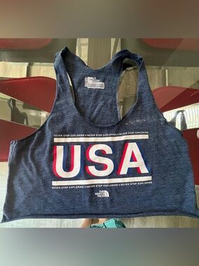 Tank top The North Face Women's USA Racerback Tank - Navy with Red & White Print